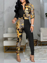 Conjunto de dos piezas de camisa informal de manga larga con solapa y estampado de bloques de color